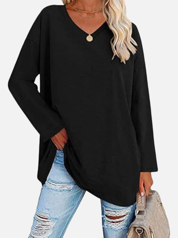 Adriana | Blusa Oversize con Escote en V Manga Larga