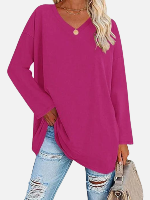 Adriana | Blusa Oversize con Escote en V Manga Larga
