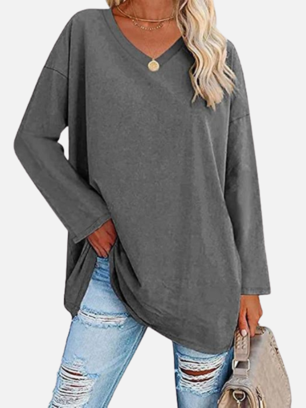 Adriana | Blusa Oversize con Escote en V Manga Larga