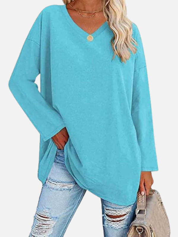Adriana | Blusa Oversize con Escote en V Manga Larga