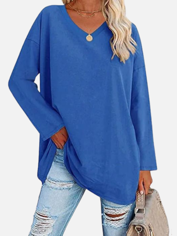 Adriana | Blusa Oversize con Escote en V Manga Larga