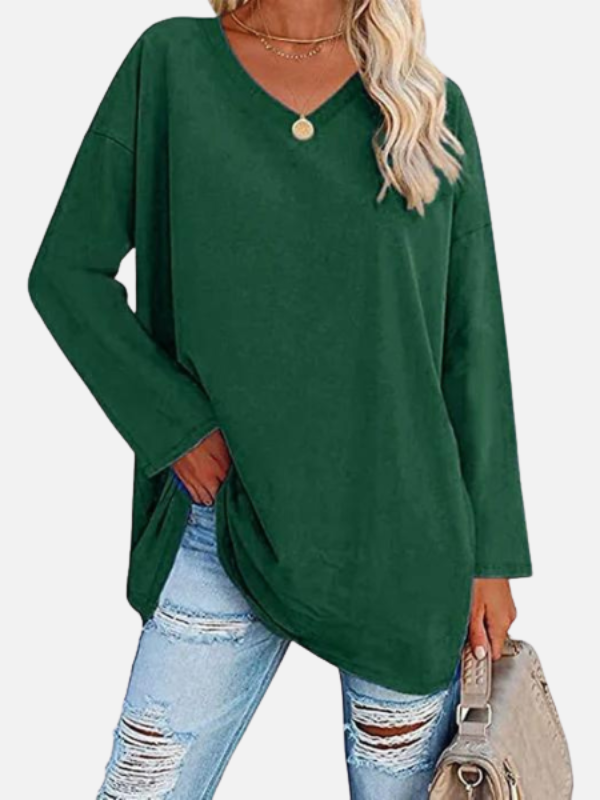 Adriana | Blusa Oversize con Escote en V Manga Larga