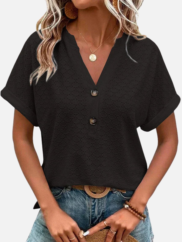 Andrea | Blusa Texturizada Manga Corta con Escote en V