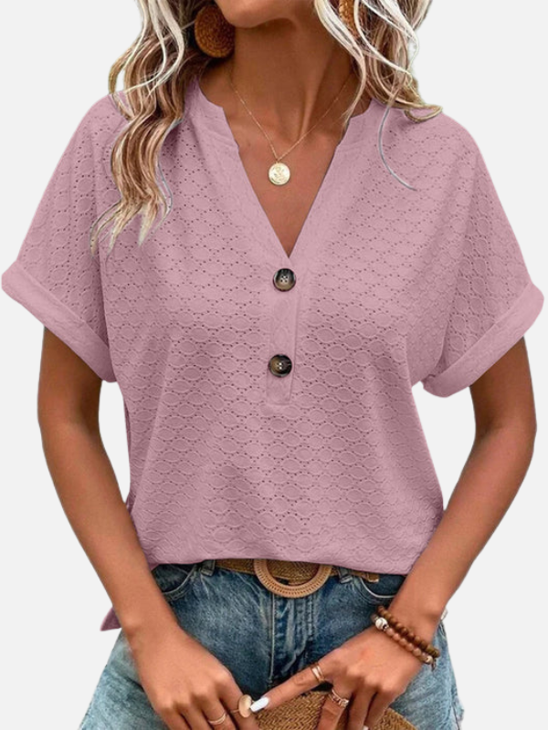 Andrea | Blusa Texturizada Manga Corta con Escote en V