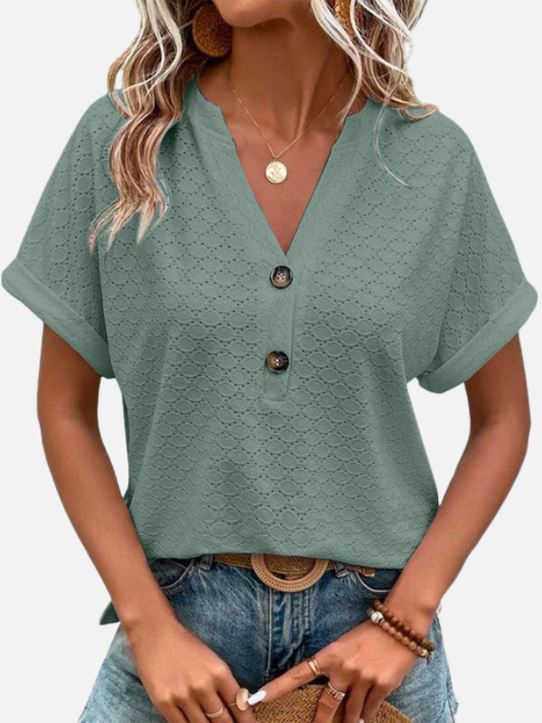 Andrea | Blusa Texturizada Manga Corta con Escote en V