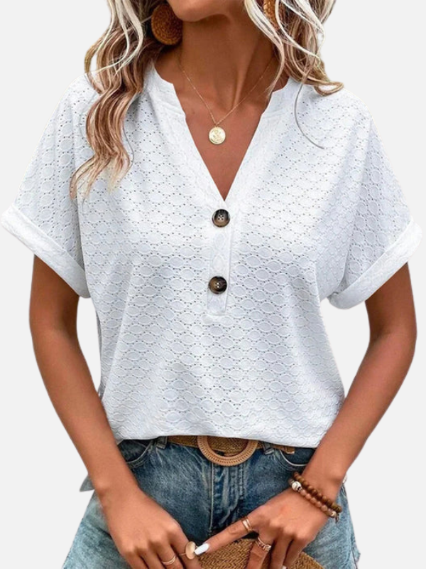 Andrea | Blusa Texturizada Manga Corta con Escote en V