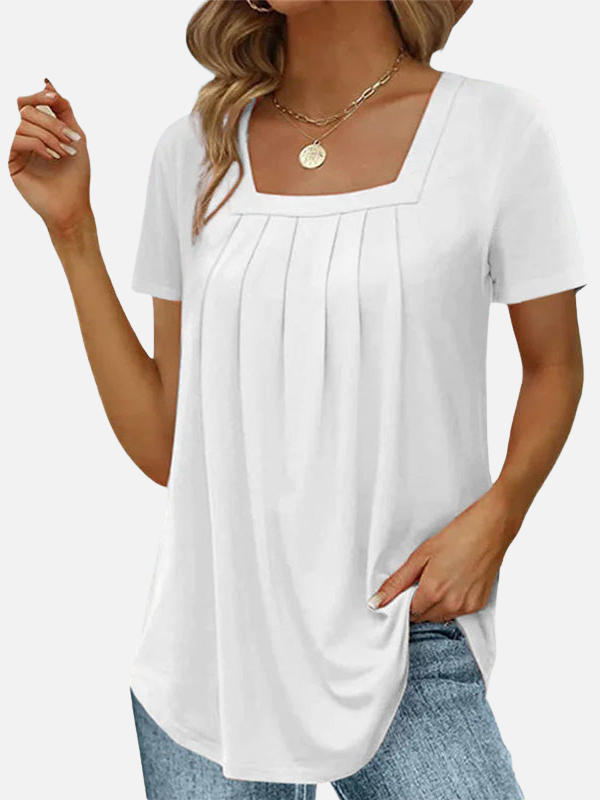 Karla | Blusa con Cuello Cuadrado y Pliegues Manga Corta