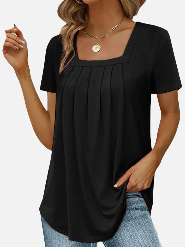Karla | Blusa con Cuello Cuadrado y Pliegues Manga Corta