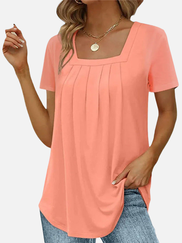 Karla | Blusa con Cuello Cuadrado y Pliegues Manga Corta