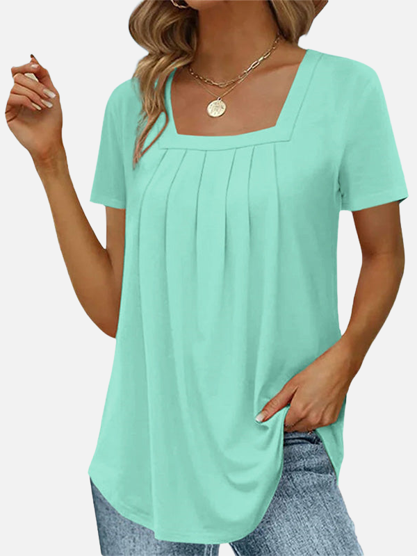 Karla | Blusa con Cuello Cuadrado y Pliegues Manga Corta