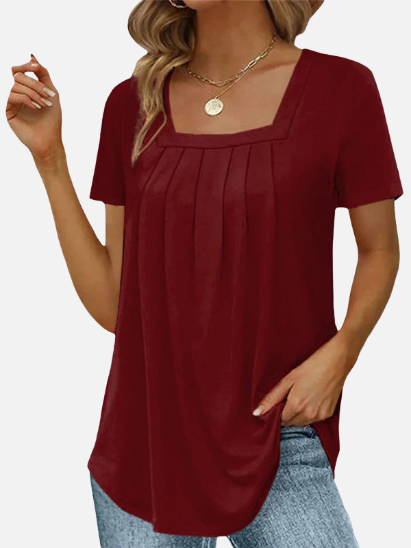 Karla | Blusa con Cuello Cuadrado y Pliegues Manga Corta