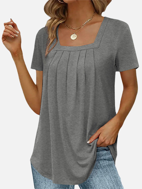Karla | Blusa con Cuello Cuadrado y Pliegues Manga Corta