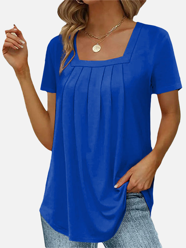 Karla | Blusa con Cuello Cuadrado y Pliegues Manga Corta