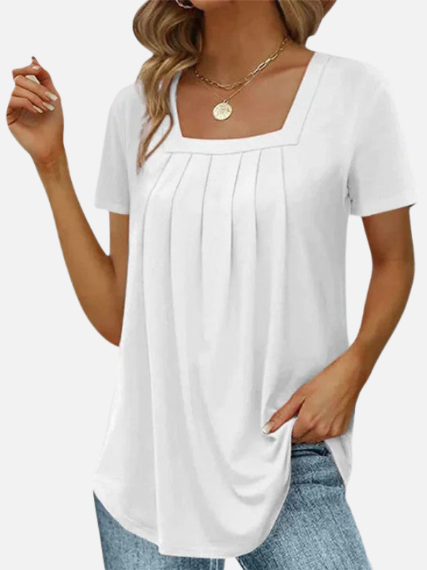 Karla | Blusa con Cuello Cuadrado y Pliegues Manga Corta
