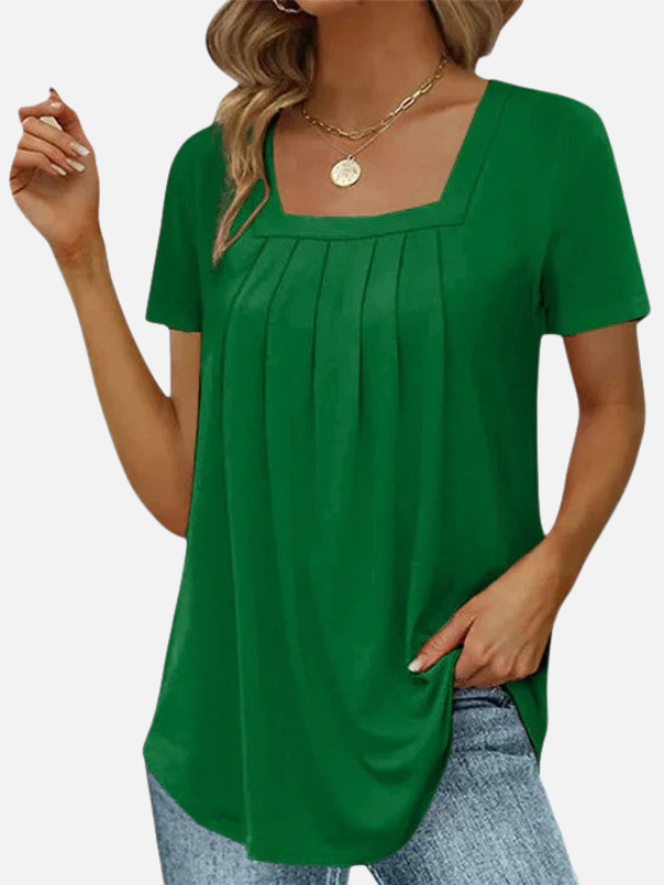 Karla | Blusa con Cuello Cuadrado y Pliegues Manga Corta