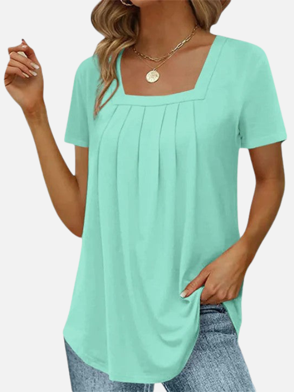 Karla | Blusa con Cuello Cuadrado y Pliegues Manga Corta