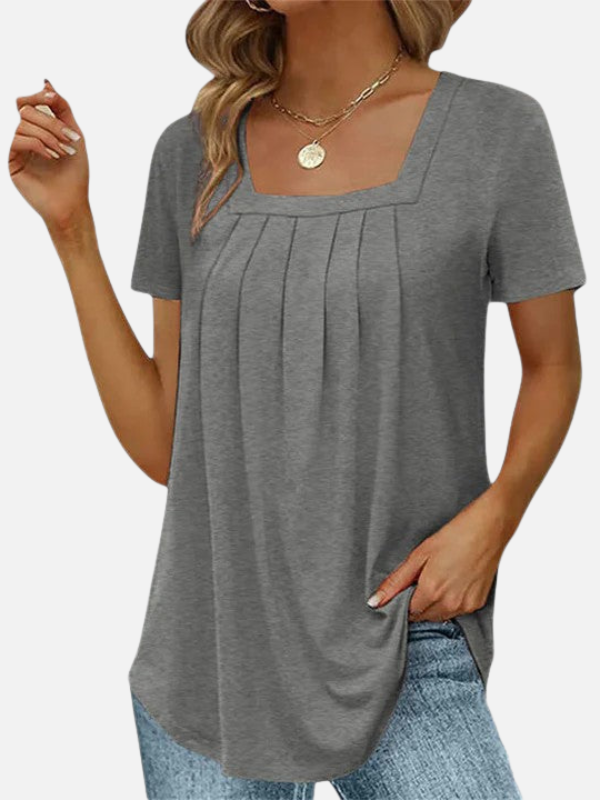 Karla | Blusa con Cuello Cuadrado y Pliegues Manga Corta