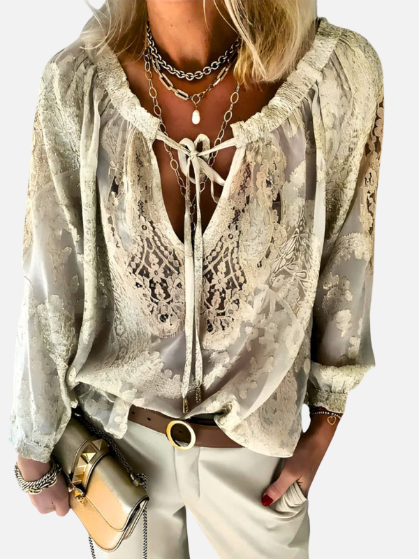 Emilia | Blusa de Encaje Manga Larga con Escote en V