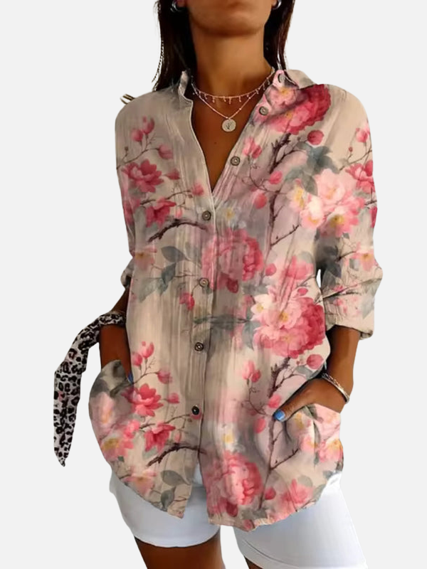 Alejandra | Blusa de Flores Manga Larga con Bolsillos
