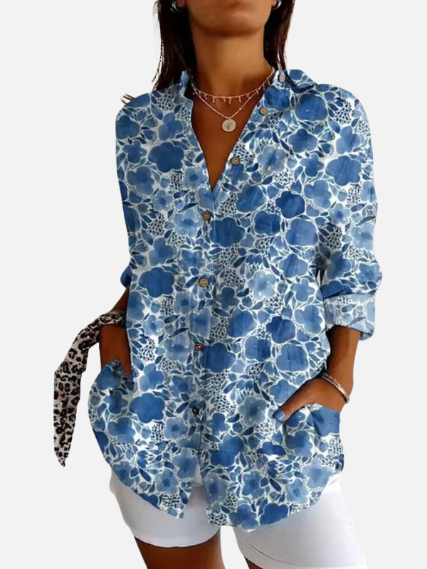 Alejandra | Blusa de Flores Manga Larga con Bolsillos