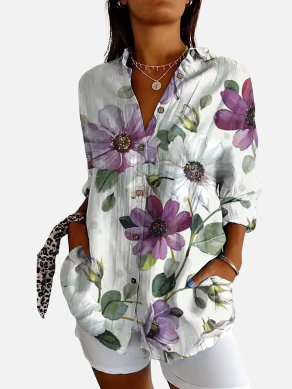 Alejandra | Blusa de Flores Manga Larga con Bolsillos