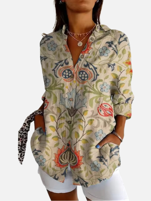 Alejandra | Blusa de Flores Manga Larga con Bolsillos