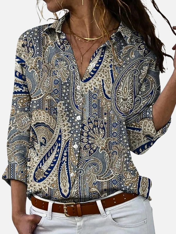 Gabriela | Blusa de Lino Floreada con Botones Mujer