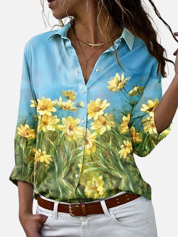 Gabriela | Blusa de Lino Floreada con Botones Mujer