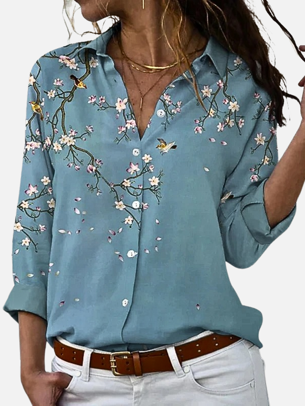 Gabriela | Blusa de Lino Floreada con Botones Mujer