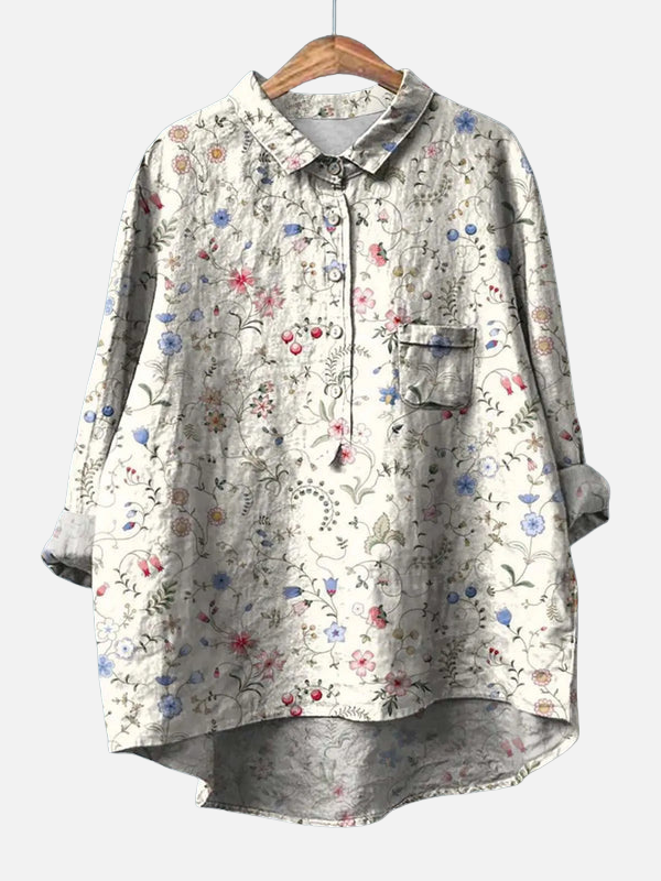 Gabriela | Blusa de Lino Floreada con Botones Mujer