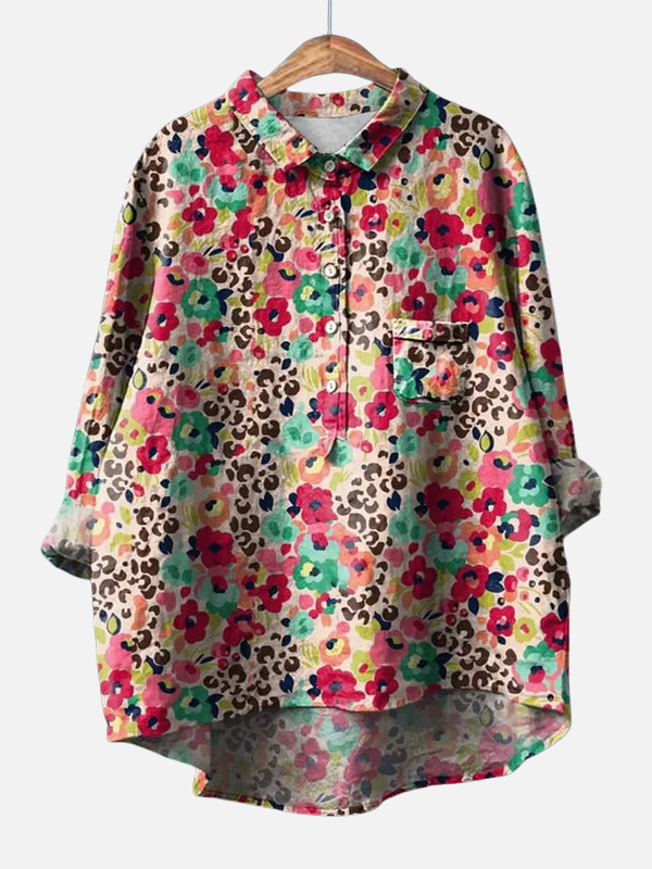 Gabriela | Blusa de Lino Floreada con Botones Mujer