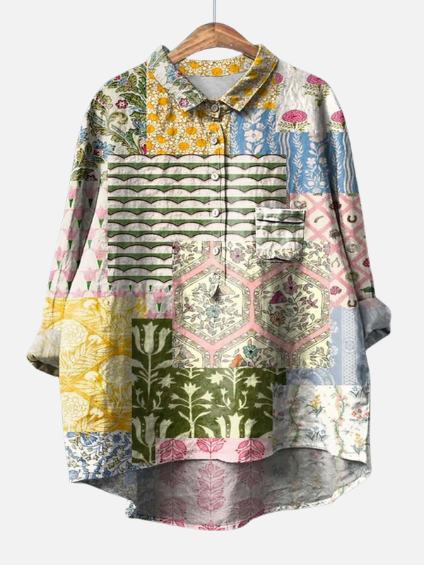 Gabriela | Blusa de Lino Floreada con Botones Mujer