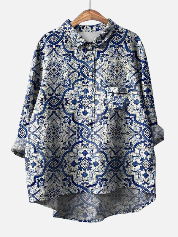Gabriela | Blusa de Lino Floreada con Botones Mujer
