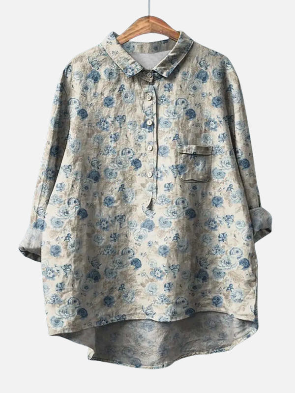 Gabriela | Blusa de Lino Floreada con Botones Mujer