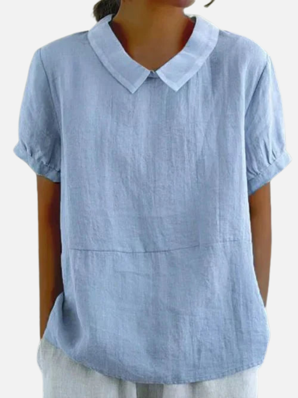 Rosa | Blusa de Lino Manga Corta con Cuello Redondo