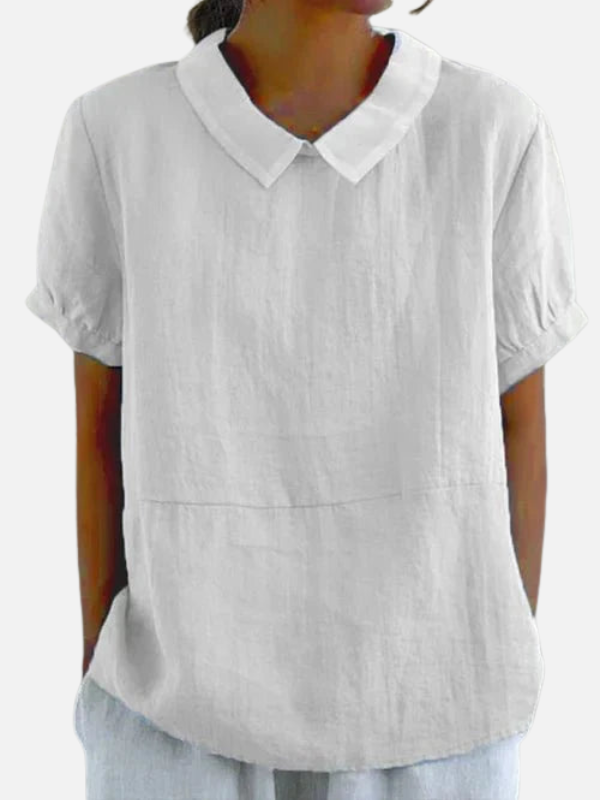 Rosa | Blusa de Lino Manga Corta con Cuello Redondo