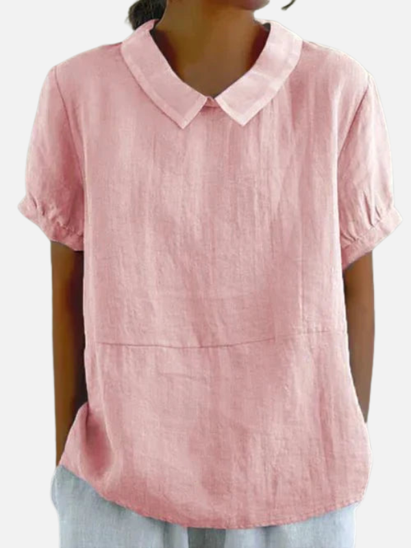 Rosa | Blusa de Lino Manga Corta con Cuello Redondo