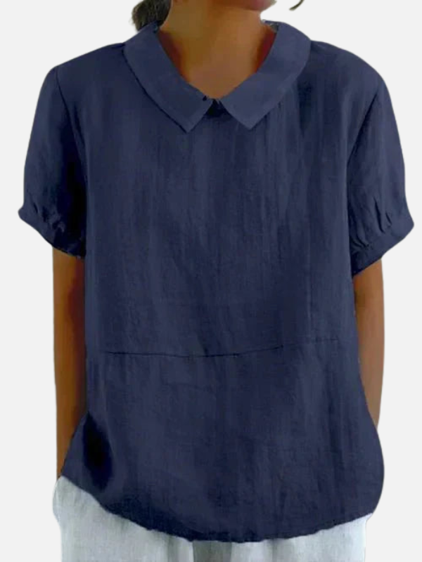 Rosa | Blusa de Lino Manga Corta con Cuello Redondo