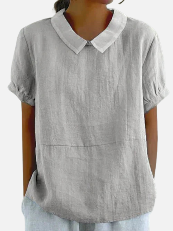 Rosa | Blusa de Lino Manga Corta con Cuello Redondo