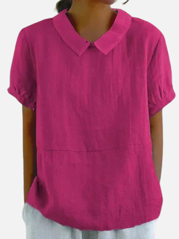 Rosa | Blusa de Lino Manga Corta con Cuello Redondo