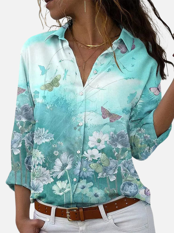 Mariana | Blusa de Mariposas y Flores Manga Larga