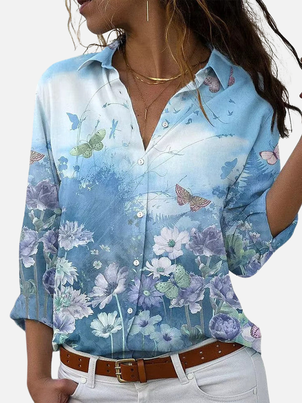 Mariana | Blusa de Mariposas y Flores Manga Larga