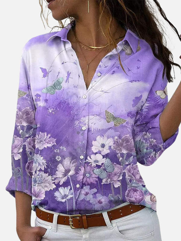 Mariana | Blusa de Mariposas y Flores Manga Larga