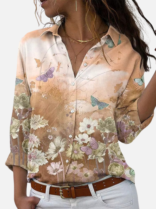 Mariana | Blusa de Mariposas y Flores Manga Larga