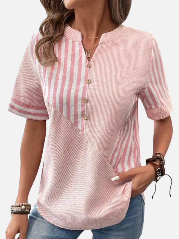 Melissa | Blusa de Rayas Manga Corta con Botones Mujer