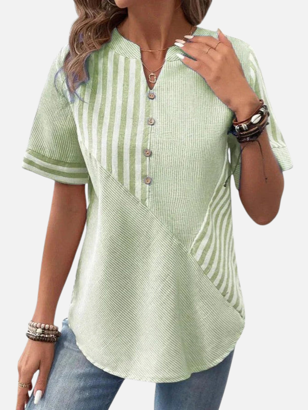 Melissa | Blusa de Rayas Manga Corta con Botones Mujer