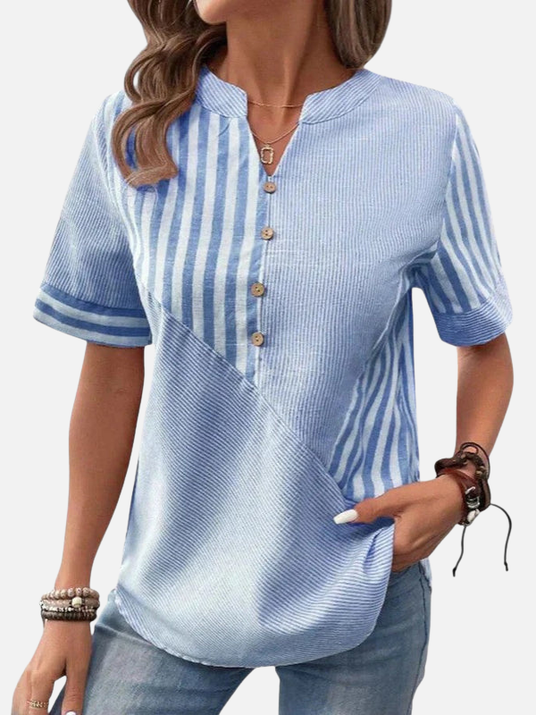 Melissa | Blusa de Rayas Manga Corta con Botones Mujer