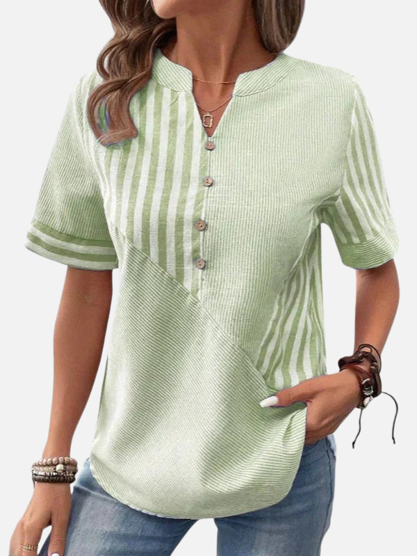 Melissa | Blusa de Rayas Manga Corta con Botones Mujer