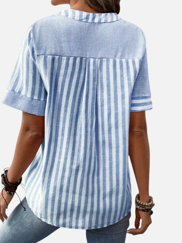 Melissa | Blusa de Rayas Manga Corta con Botones Mujer