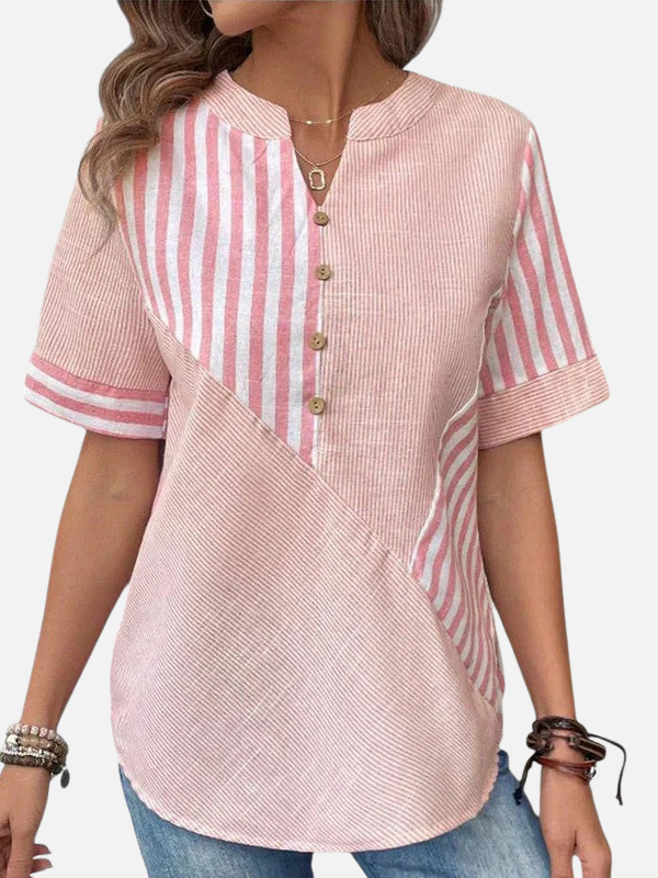 Melissa | Blusa de Rayas Manga Corta con Botones Mujer